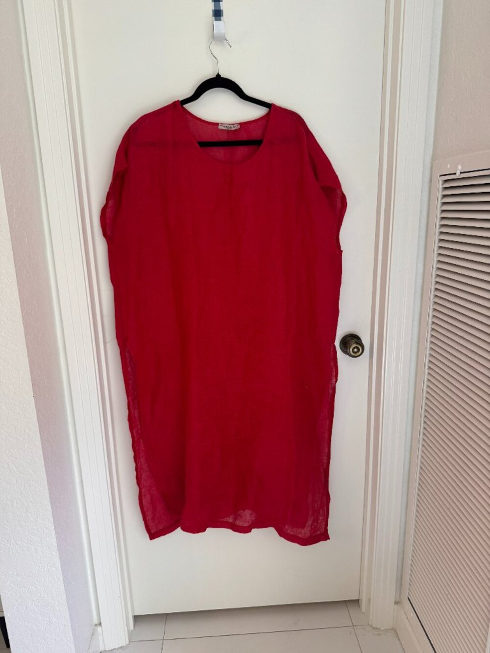 Grand Greece Mediterranean-style Lagenlook Red Linen Tunic Dress, size M